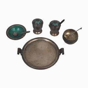 Silver Spice Bowl Set with Enamel, Set of 5