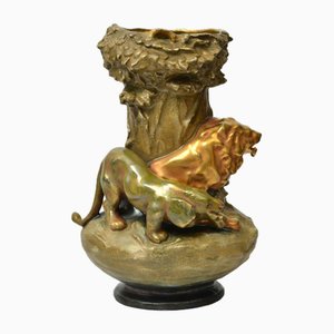 Austrian Art Nouveau Vase with Lions, 1890s