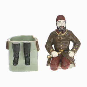 Utensil with Lid for Tobacco Osman Nuri Pasha Faience Figurine