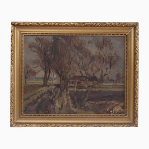 Woman on Rural Road, Oil on Board, 20th Century