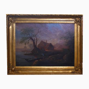 Pescadores, óleo sobre lienzo, enmarcado