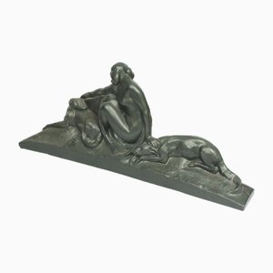 Art Deco Ceramic Figure Woman with Dog