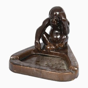 Brown Ceramic Monkey Ashtray