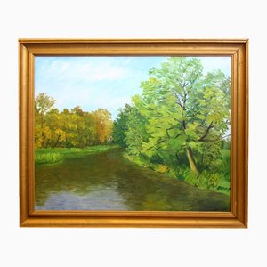 Landscape with River, Oil on Canvas, Late 20th Century