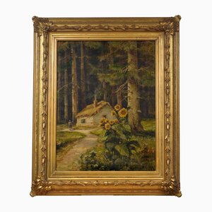Romantic Landscape, Oil on Canvas, Early 1900s, Framed