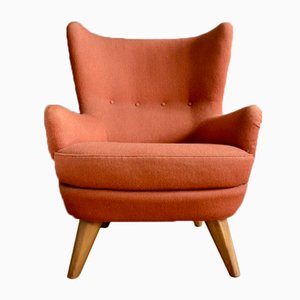 Wing Back Armchair in Orange Tweed, 1940s