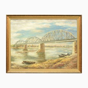 The Old Railway Bridge Over the Daugava, Oil on Canvas, 20th Century