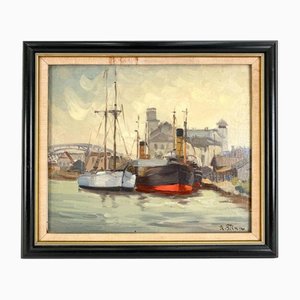 Port, Oil on Board, 20th Century