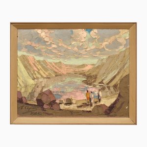 Mountain Lake, Oil on Board, 1960s
