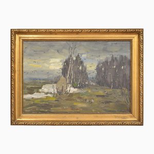 Gray Day, Oil on Board, 20th Century