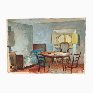 Oto Skulme, Interieur, Öl auf Papier, 20. Jh.