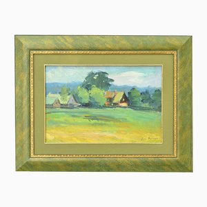 Farm, 20th Century, Oil on Board, Framed