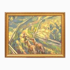 Arnolds Grikis, Horses, 1930s, Oil on Board, Framed