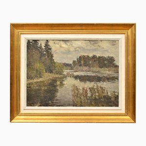 Sommerlandschaft, Öl auf Leinwand, 20. Jh.