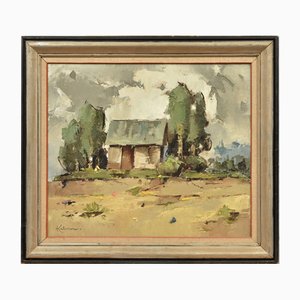 Paisaje, óleo sobre tabla, siglo XX