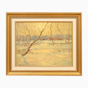 Stanislavs Kreics, Winter Day, Oil on Board, 20th Century
