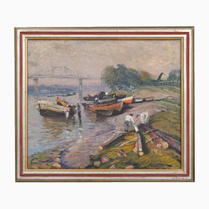 Fishing Boats in Lielupe, Oil on Canvas, 20th Century