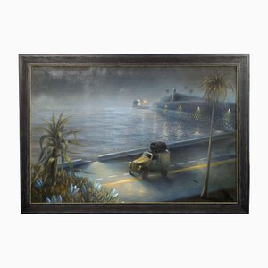 Seaside Highway, Oil on Canvas, Late 20th Century