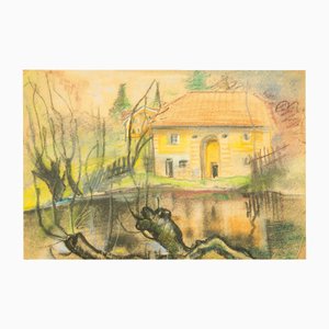 Paisaje primaveral, pastel sobre papel, años 60-70