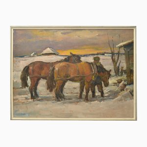 After Work, Oil on Board, Late 20th Century
