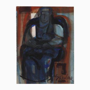 Dzemma Skulme, Seated, Watercolor on Paper, 20th Century