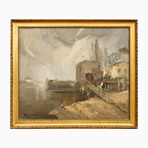 By the River, Oil on Canvas, 20th Century