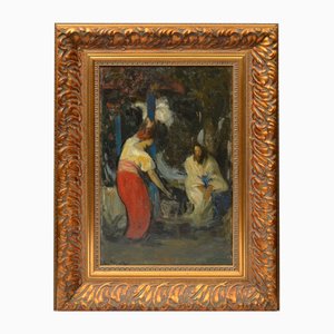 Christ and the Samaritan, Oil Painting, Early 1900s, Framed
