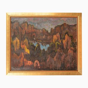 Paisaje, siglo XX, óleo sobre tabla