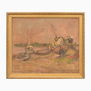 Landschaft mit Booten, Öl auf Leinwand, 20. Jh.