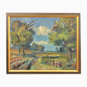Landscape with Country Road, Oil on Canvas, 20th Century