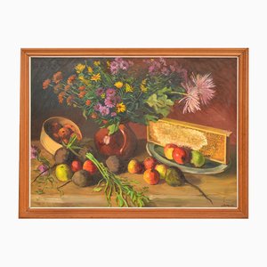 Natura morta con frutti e fiori, Olio su tela