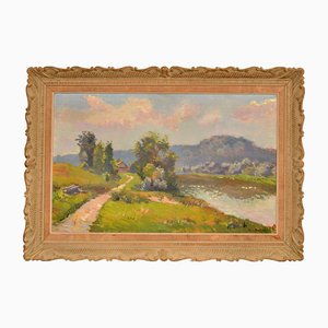 The Path Along the River, Oil on Canvas, 20th Century