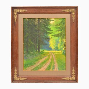Paesaggio di una foresta verde, Olio su tavola, XX secolo