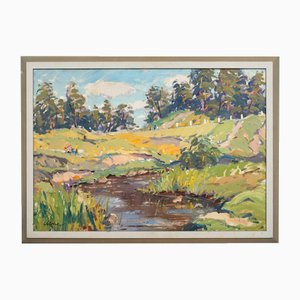 Sunny Landscape, Oil on Board, 20th Century