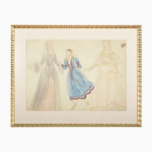 Costume Sketches, 20th Century, Mixed Media on Paper