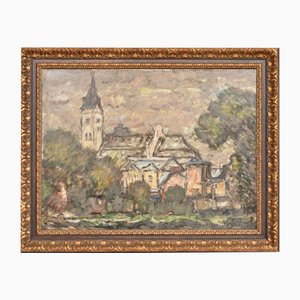 Double Church, Oil on Board, 20th Century