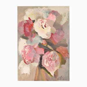 Pivoines, Huile sur Toile, 21e Siècle
