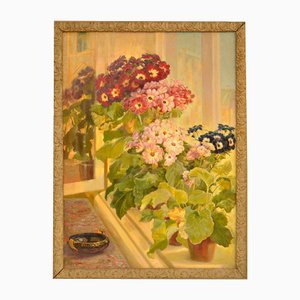 Nature Morte aux Fleurs, Huile sur Panneau, 20ème Siècle