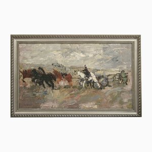 Eduards Kalnins, Landscape with Horses, Acrylic on Canvas