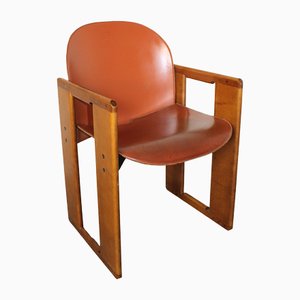 Sedia Dialogo in pelle marrone di Tobia Scarpa per B&B, anni '70