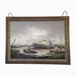 Jan Bevort, View to Port Rotterdam, 20th Century, Oil on Canvas, Framed