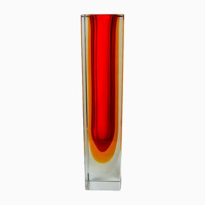 Cubic Sommerso Vase in Rot & Gelb von Flavio Poli für Seguso, Murano, Italien, 1970er