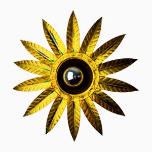 Brutalistische Sun Wandlampe aus Vergoldetem Metall mit Blattgold, Italien, 1970er