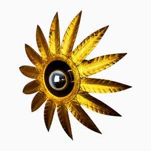 Lámpara de pared Sun de metal y pan de oro de Ferro Arte, España, años 60