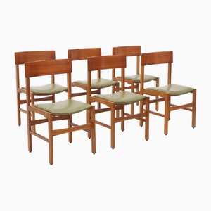 Chaises de Salle à Manger en Teck et Faux Cuir Vert, 1960s, Set de 6