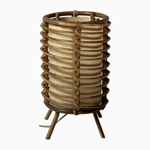 Bamboo Cylindrical Table Lamp attributed to Louis Sognot, France, 1950s