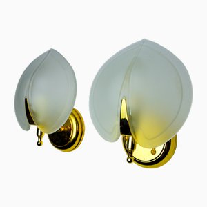 Leaf Wall Lights in Smoked Glass, Italy, 1970, Set of 2