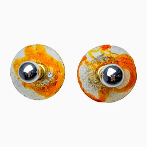 Round Wall Lights in Orange Frosted Glass from Mazzega, Italy, 1970, Set of 2