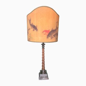 Lampe avec Socle en Bois Torsadé avec Éventail en Forme de Carpe Koi par Corallina