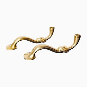 Portacandele Brutalist Knot in ottone, Italia, 1970, set di 2